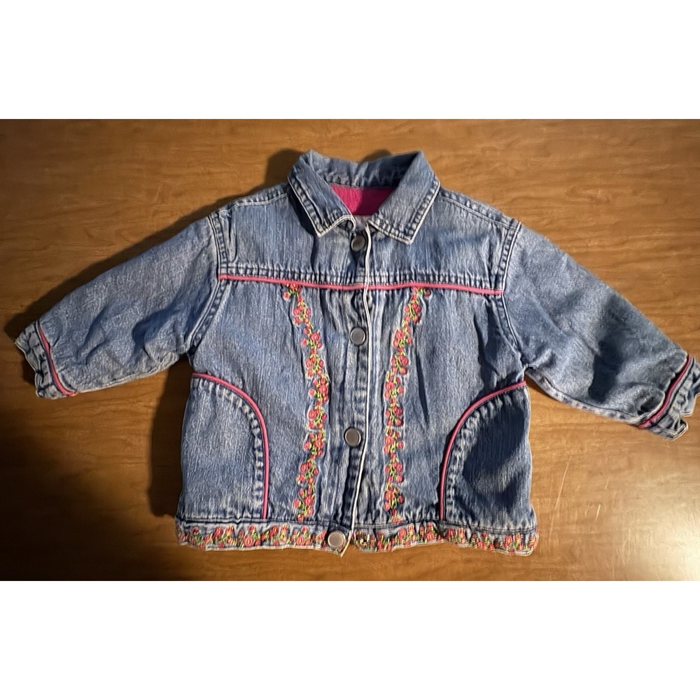 Vintage Sesame Street Fleece Lined Denim Jacket 12 Months Flower Trim Pockets